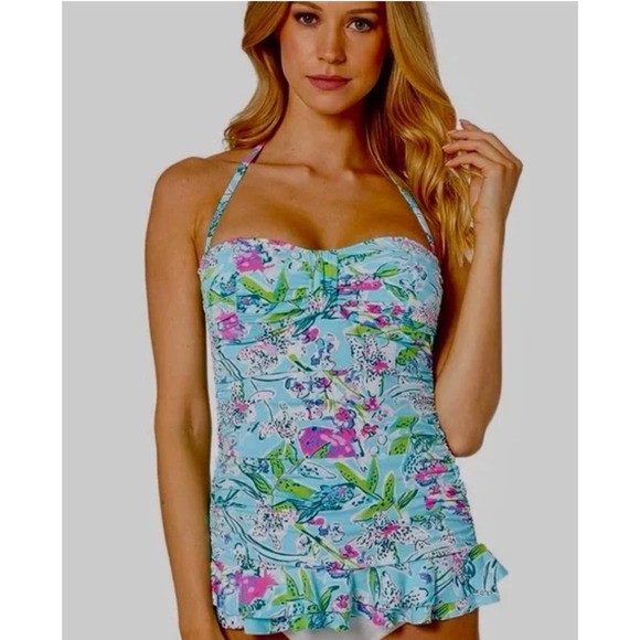 Lilly Pulitzer Other - Lilly Pulitzer Carmen Ruffled Tankini Top Bali Blue Sway This‎ Way Swim Size 4